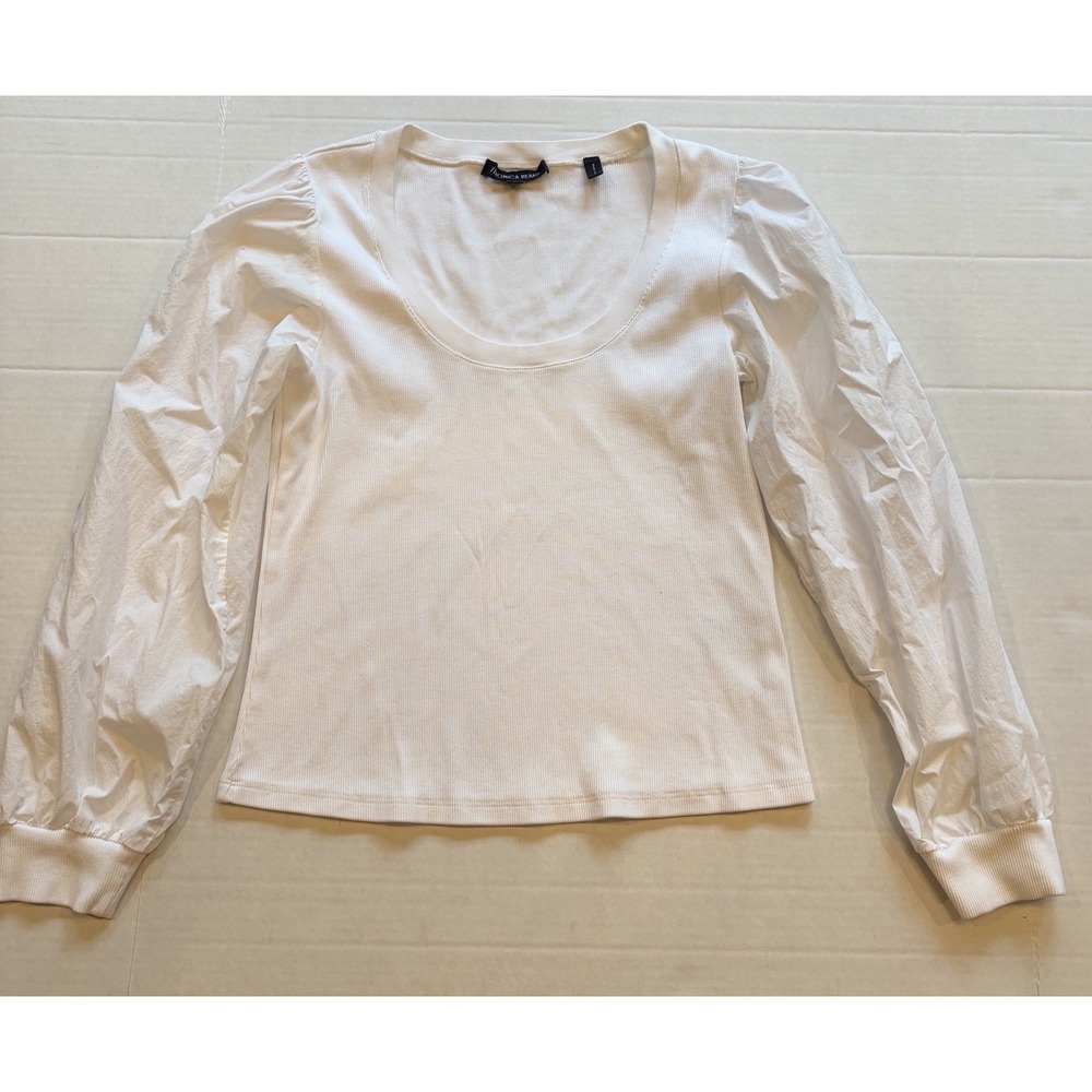 Veronica Beard Coralee Puff-Sleeve White Top Size M